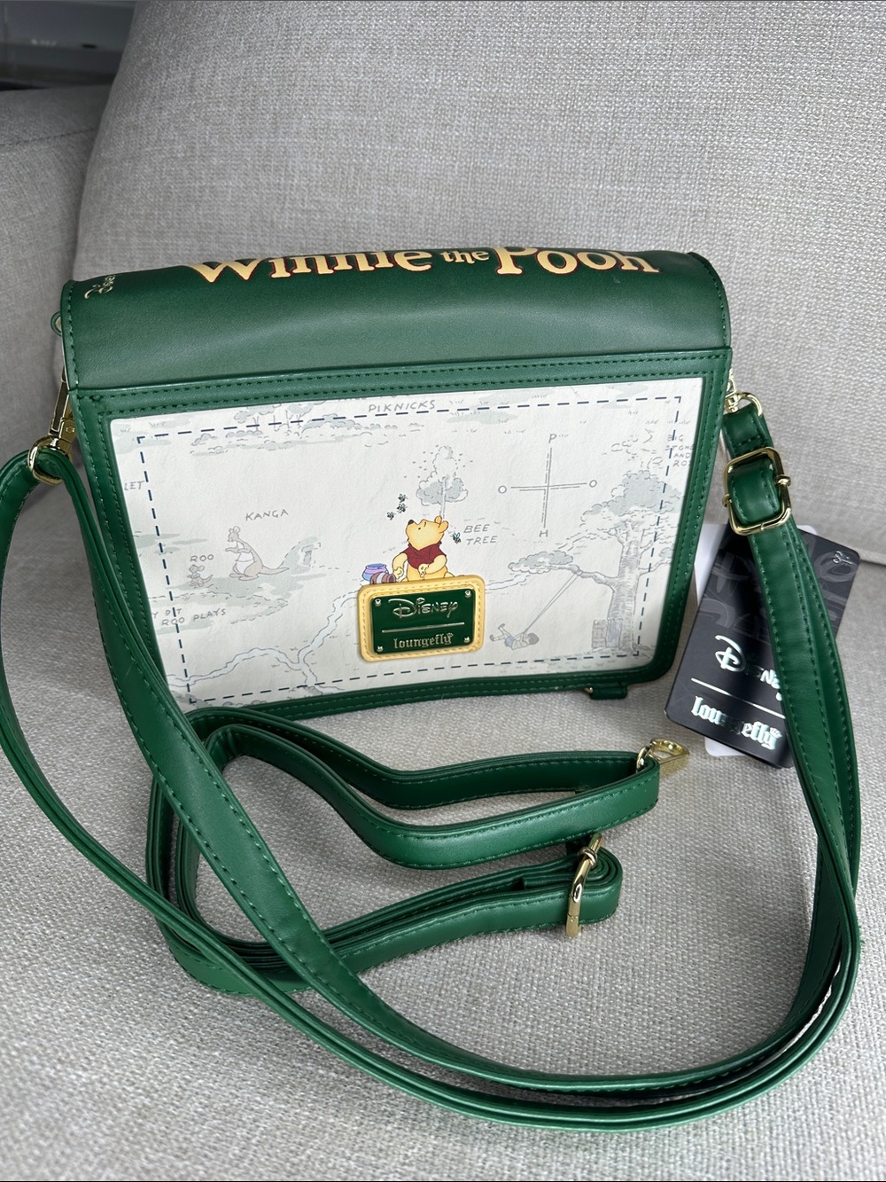 DisneyNWTWinnie the Pooh Green Book-Style Crossbody Bag with Blue Balloon Detail